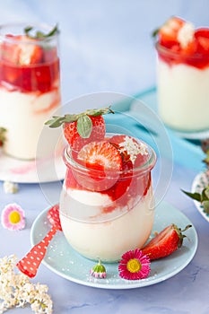 Creamy dessert with fresh strawberries