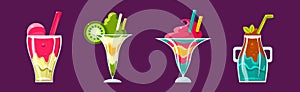 Creamy Dessert with Straw and Glass Vector Set