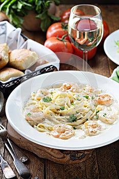 Fettuccine Alfredo with shrimp