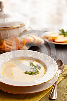 Creamy fish soup with salmon and potatoes