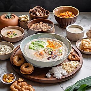 Creamy and hearty Uji porridge with savory snacks