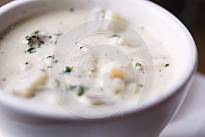 Bowl of New England clam chowder