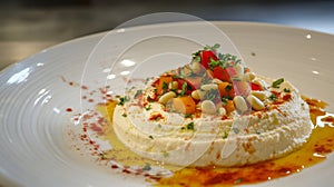 Creamy Hummus with Roasted Peppers and Pine Nuts