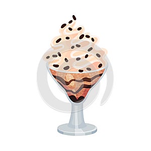 Creamy Layered Ice Cream in Glass with Chocolate Crumbs on the Top Vector Illustration