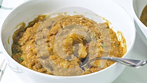 Creamy lentil soup in a bowl