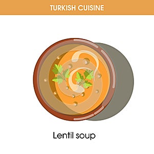 Creamy Lentil soup in bowl from Turkish cuisine