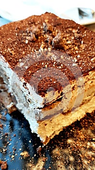 Creamy and lustful cake with coffee and cheese, the legendary Italian dessert tiramisu