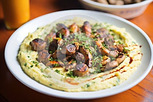 creamy mash with perfectly grilled bangers on top