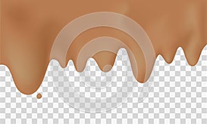 Splash of chocolate. 3d vector realistic. hot dairy chocolate or drink. fresh fluid. Drops dripping down. Template on transparent