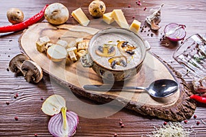 Creamy mushroom soup in a ceramic plate