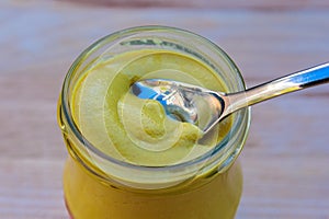 Creamy mustard in jar