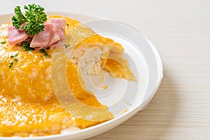 Creamy Omelet with Ham on Rice