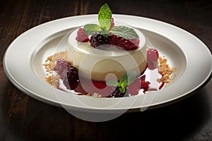 Creamy Pana cotta dessert plate. Generate Ai photo