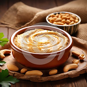 Creamy Peanut Butter And Cashew Nuts In Byzantine-inspired Bowl