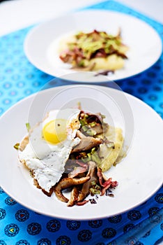 Creamy polenta with shiitake stew