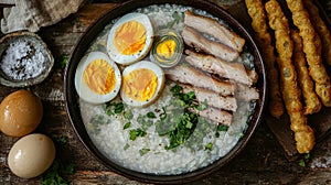 Creamy Rice Porridge with Eggs & Pork