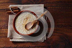 Creamy rice pudding with cinnamon