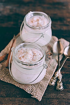 Creamy rice pudding with cinnamon