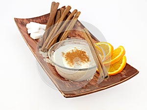 Creamy rice pudding with cinnamon and orange