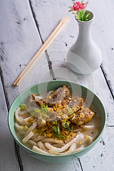 Creamy rich chicken paitan udon soup