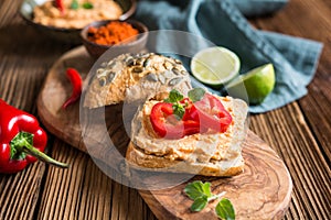 Creamy sheep cheese spread with onion, butter and paprika powder