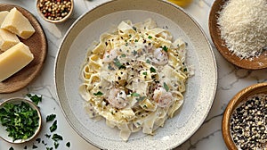 Creamy Shrimp Pasta, Kitchen Setting