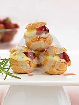 Creamy strawberry choux puffs