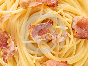 Creamy traditional italian spaghetti carbonara food background