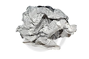 Crumpled newspaper paper ball isolated white background trahs waste recycle news rubbish material recycling crushed screwed page photo