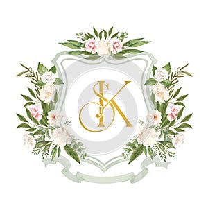 SK, KS initial wedding crest logo monogram photo