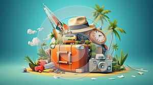Create a 3D-style travel poster that conveys \