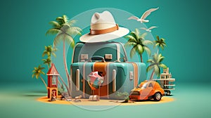 Create a 3D-style travel poster that conveys \