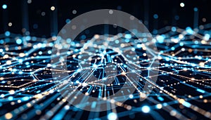 create an artistic representation of a nighttime network or digital munication infrastructure using geometric shapes