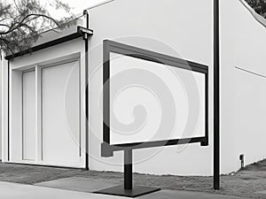 Create Eye-Catching Outdoor Business Signage with Blank Black and White Mockup for Your Company Logo. photo