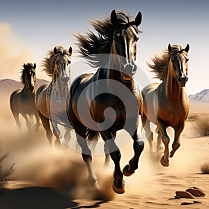 create an image capturing the beauty of wild horses in motion running without any human presence