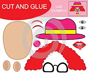 Create the image of clown using scissors and glue. Game for kids