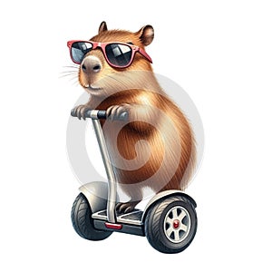 capybara standing on a segway