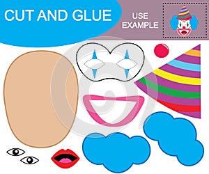 Create the image of face of amazed clown using scissors and glue