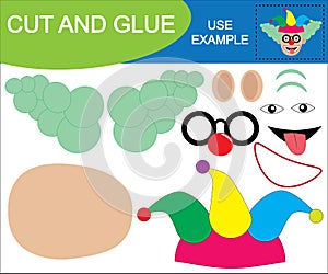 Create the image of face of clown using scissors and glue.