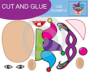 Create the image of face of clown using scissors and glue.