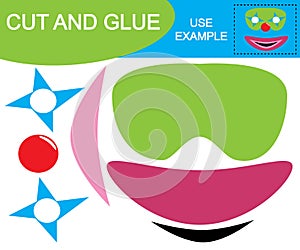 Create the image of mask of clown using scissors and glue.