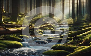 Spring background Stream of water in the forest