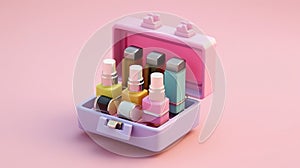 Create an image of a toy makeup kit with a pretend compac, Generative ai