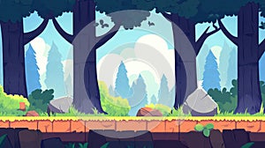 Create an immersive sidescrolling adventure with this seamless horizontal forest background, perfect for D games photo