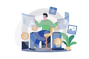 Create NFT using VR tech Illustration concept. A flat illustration isolated on white background