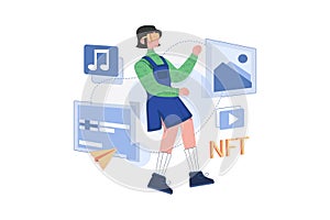 Create NFT Using VR Tech Illustration concept. A flat illustration isolated on white background