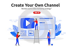 Create online video channel concept modern flat design. Video ma