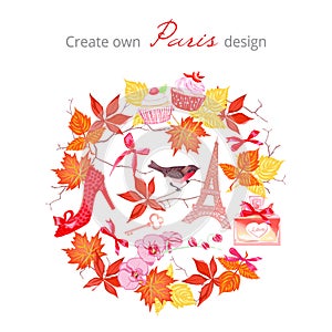 Create own Paris autumnal design vector set. All elements are is