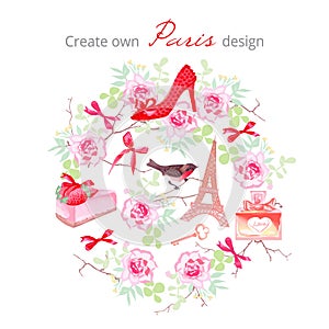 Create own Paris design vector set. All elements are isolated an
