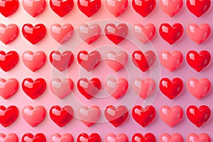 Create a pattern of hearts with a gradient of red and pink colors